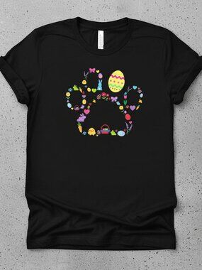 Easter Bunny Paw Graphic T-Shirt – Cute Egg & Spring Floral Tee – Happy Easter